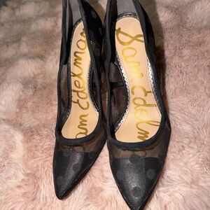 Sam Edelman Black Polka Dot Mesh Heels